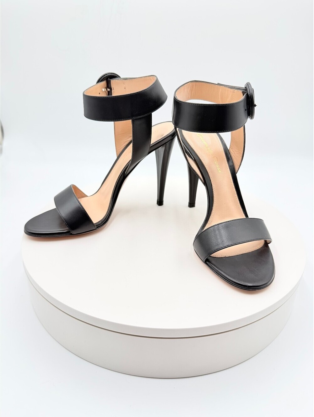 Gianvito Rossi Portofino 105 Black Nappa Leather Ankle Strap Sandals Size 36
